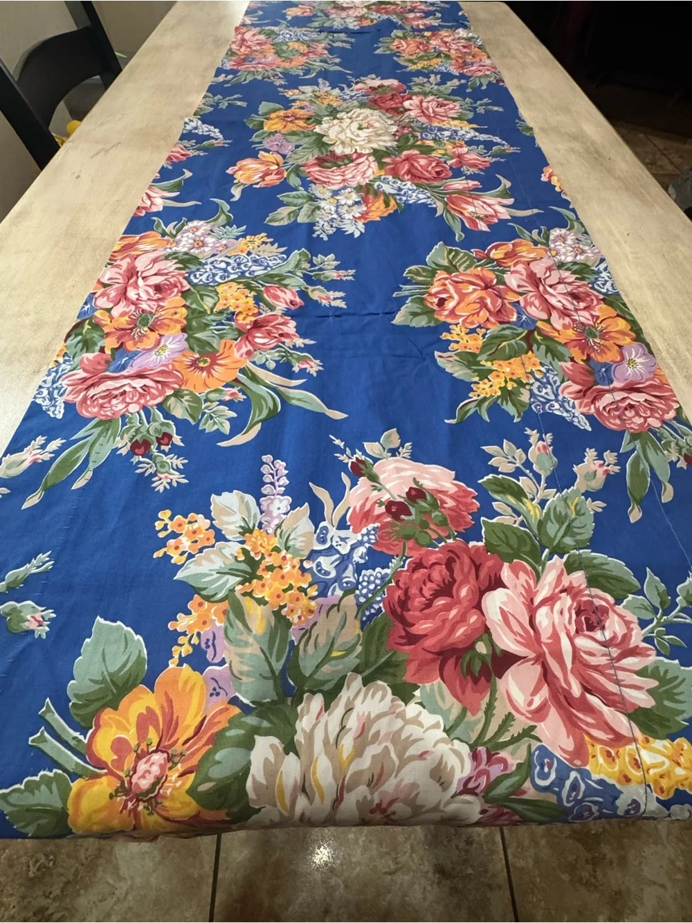 Ralph Lauren 86” Melissa Blue Rod Pocket Drapes (4)Tie backs (4) Valance (1)
